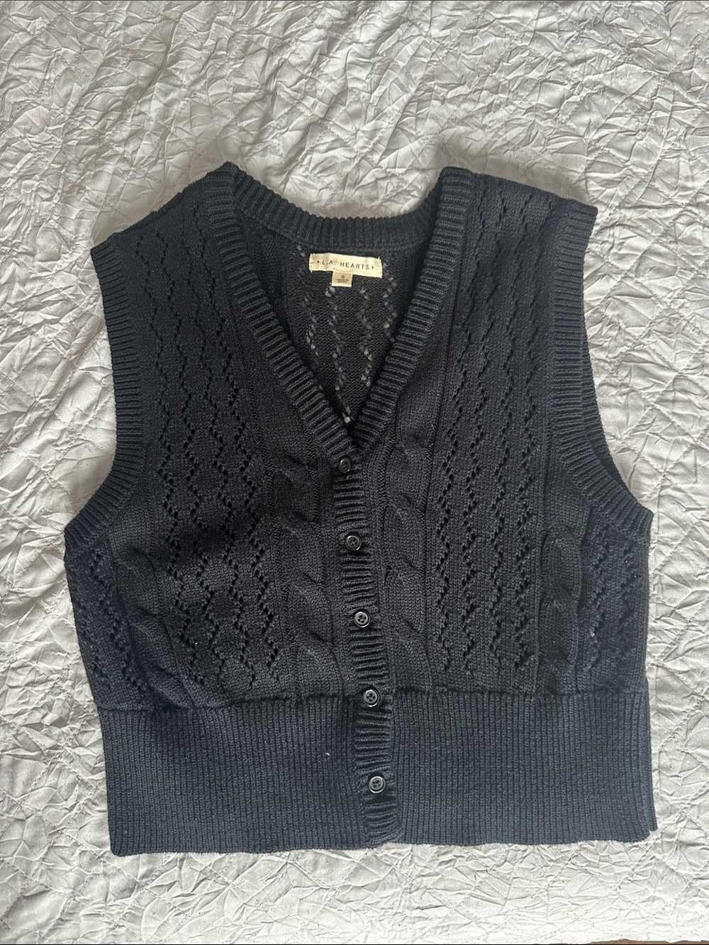 PacSun Black Cable Knit Button-Front Sweater Vest